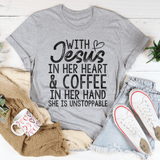 Jesus In Her Heart And Coffee In Her Hand Tee Athletic Heather / S Peachy Sunday T-Shirt