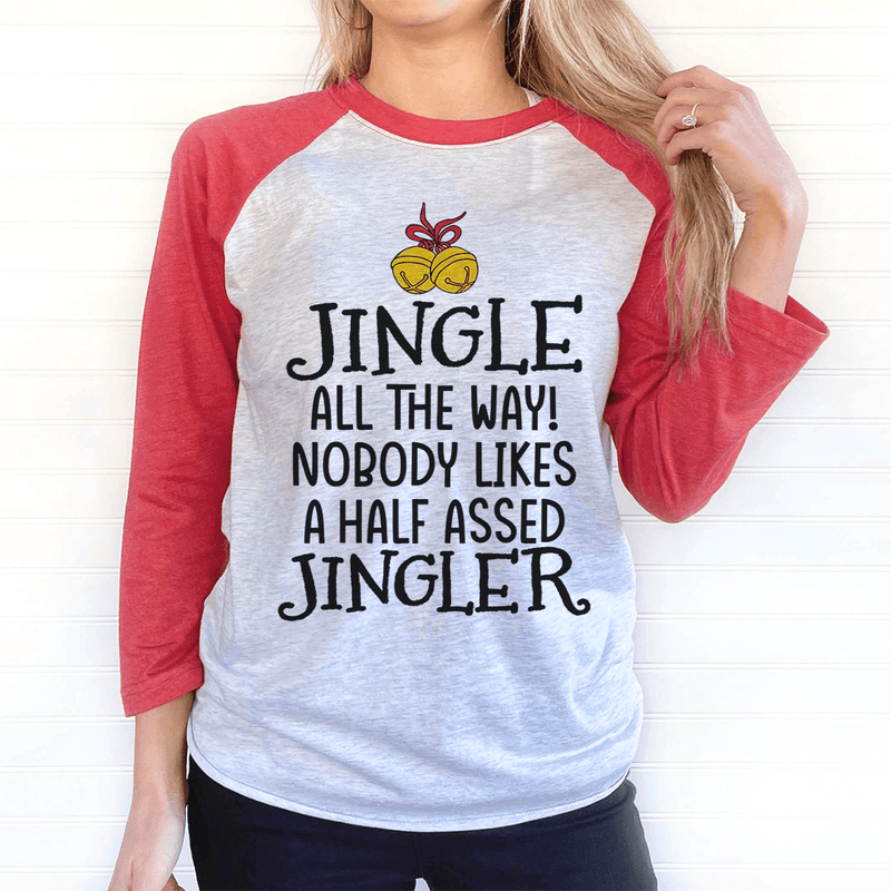 Jingle All The Way Long Sleeve Tee Heather White/Vintage Red / S CustomCat T-Shirts T-Shirt