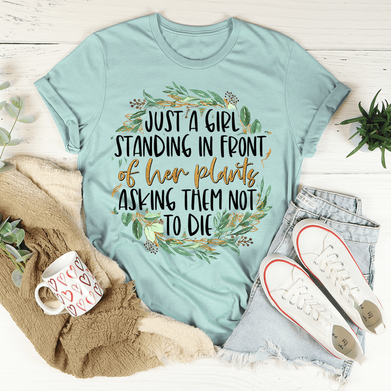 Just A Girl Standing In Front Of Her Plants Tee Heather Prism Dusty Blue / S Peachy Sunday T-Shirt