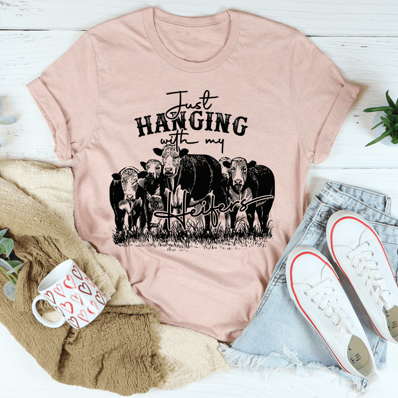 Just Hanging Out With My Heifers Tee Heather Prism Peach / S Peachy Sunday T-Shirt