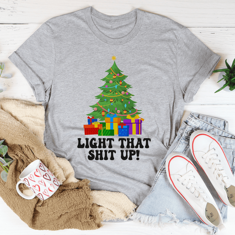 Light That Up Christmas Tree Tee Athletic Heather / S Peachy Sunday T-Shirt