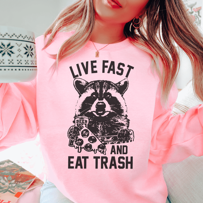 Live Fast And Eat Trash Sweatshirt Light Pink / S Peachy Sunday T-Shirt