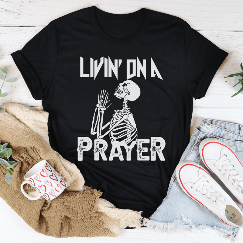 Living On A Prayer Skeleton Tee Peachy Sunday T-Shirt