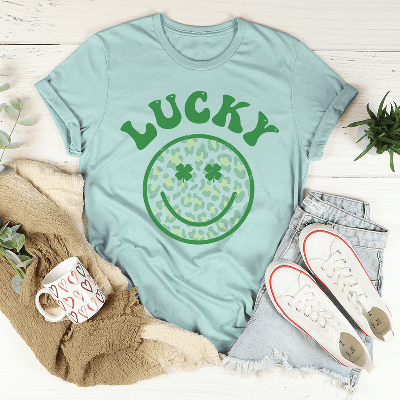 Lucky Smiley Tee Heather Prism Dusty Blue / S Peachy Sunday T-Shirt