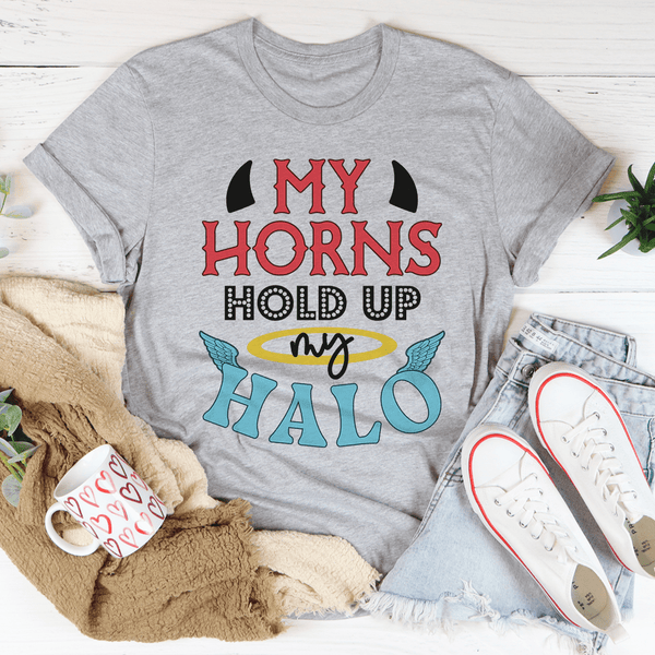 My Horns Hold Up My Halo Tee Athletic Heather / S Peachy Sunday T-Shirt