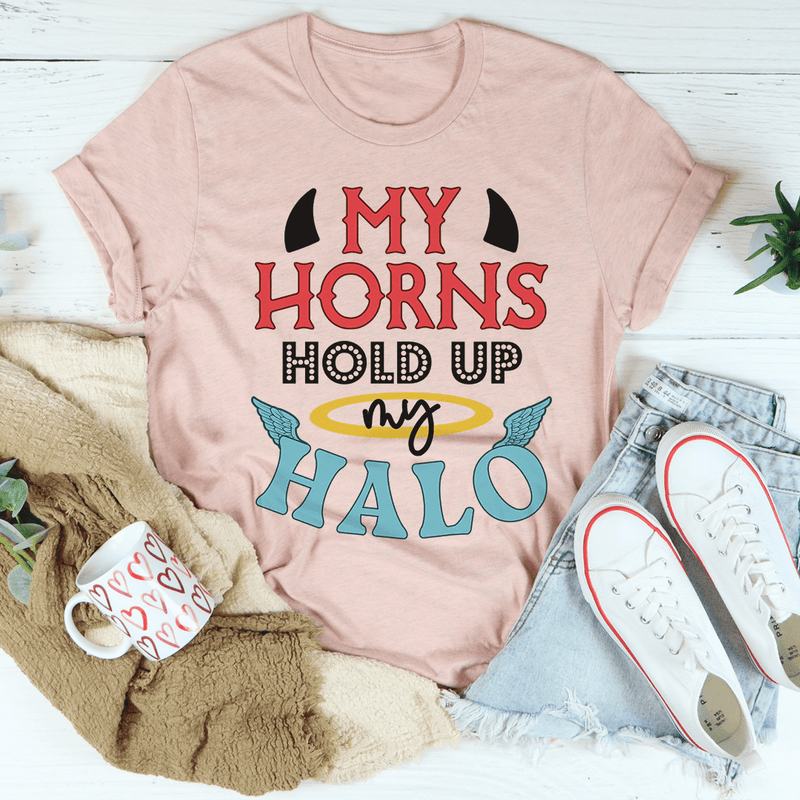 My Horns Hold Up My Halo Tee Heather Prism Peach / S Peachy Sunday T-Shirt