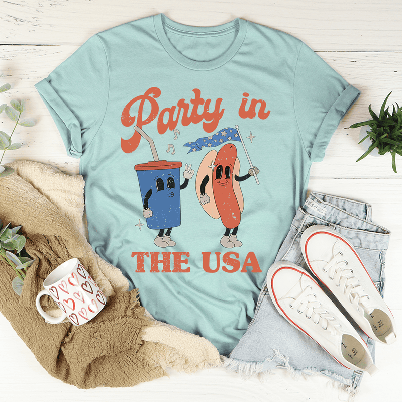 Party In The USA Tee Heather Prism Dusty Blue / S Peachy Sunday T-Shirt