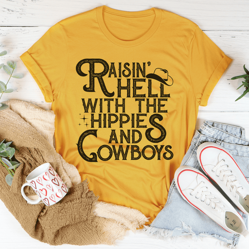 Raisin Hell With The Hippies And Cowboys Tee Mustard / S Peachy Sunday T-Shirt