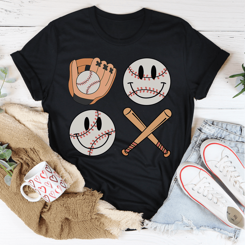 Retro Smiley Baseball Tee Peachy Sunday T-Shirt