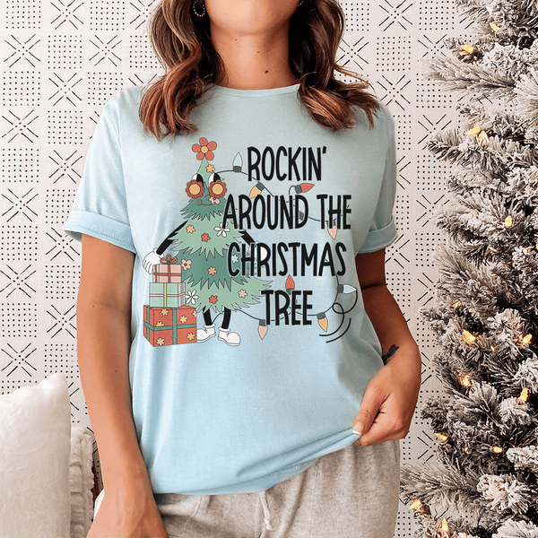 Rockin' Around The Christmas Tree Tee Heather Prism Ice Blue / S Peachy Sunday T-Shirt