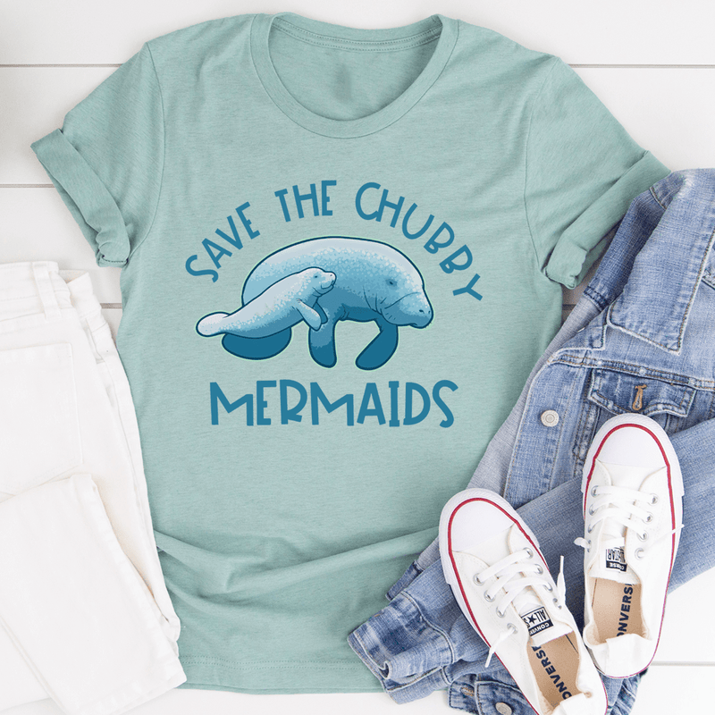 Save The Chubby Mermaids Tee Heather Prism Dusty Blue / S Peachy Sunday T-Shirt