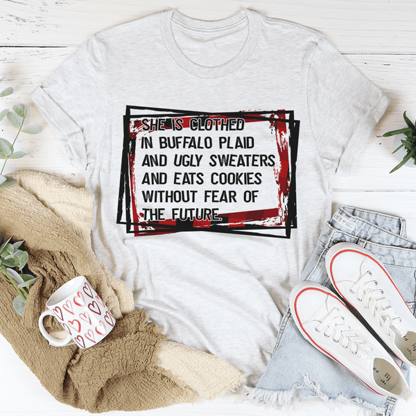 She's Clothed In Buffalo Plaid And Ugly Sweaters Tee Ash / S Peachy Sunday T-Shirt
