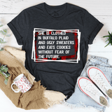 She's Clothed In Buffalo Plaid And Ugly Sweaters Tee Dark Grey Heather / S Peachy Sunday T-Shirt