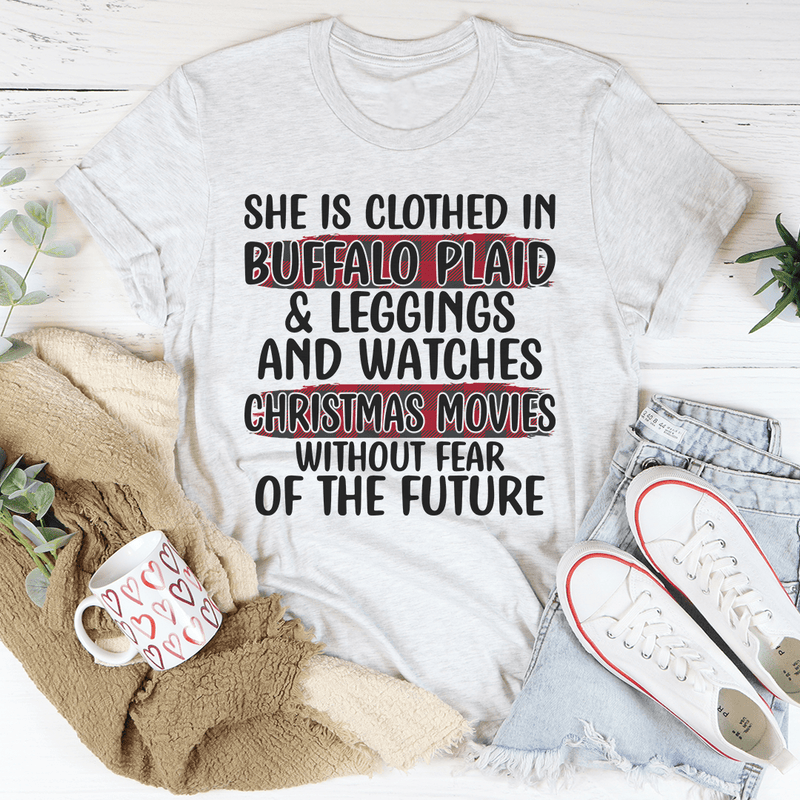 She's Clothed In Buffalo Plaid & Watches Christmas Movies Tee Ash / S Peachy Sunday T-Shirt