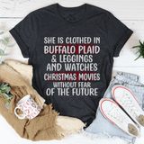 She's Clothed In Buffalo Plaid & Watches Christmas Movies Tee Dark Grey Heather / S Peachy Sunday T-Shirt