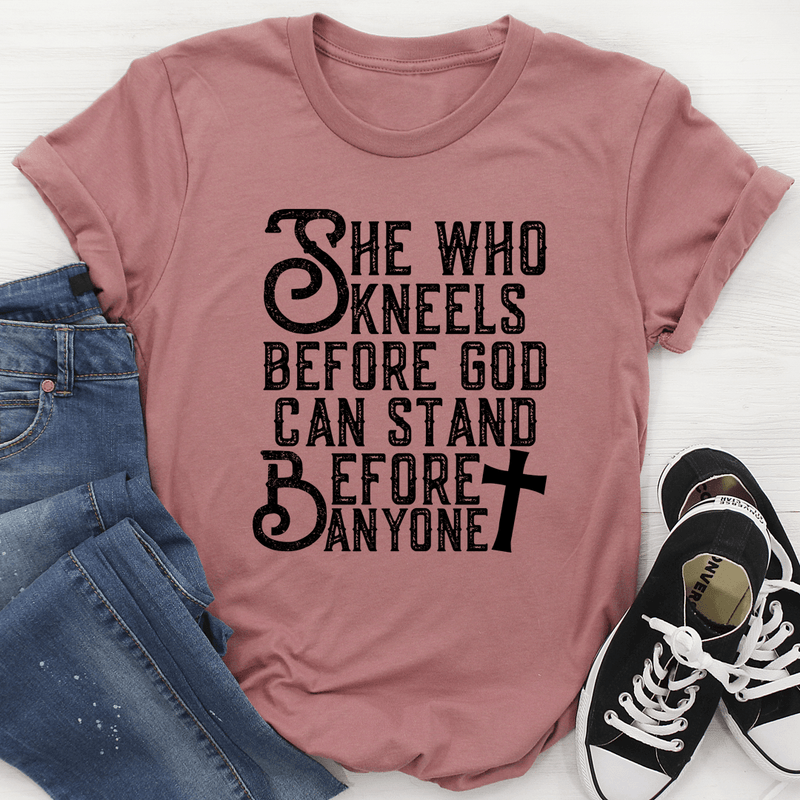 She Who Kneels Before God Can Stand Before Anyone Tee Mauve / S Peachy Sunday T-Shirt