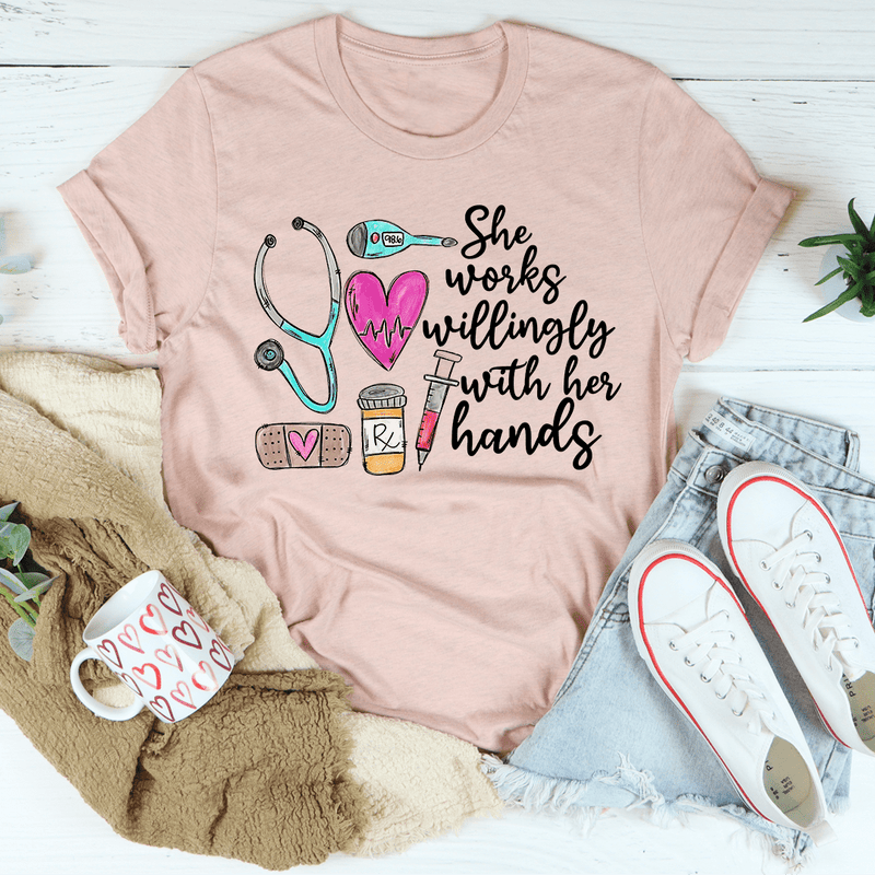 She Works Willingly With Her Hands Tee Heather Prism Peach / S Peachy Sunday T-Shirt