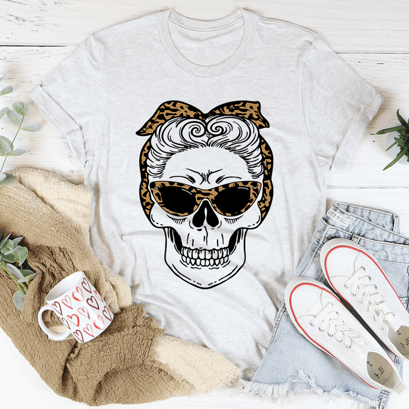 Skull With Leopard Bandana Tee Ash / S Peachy Sunday T-Shirt