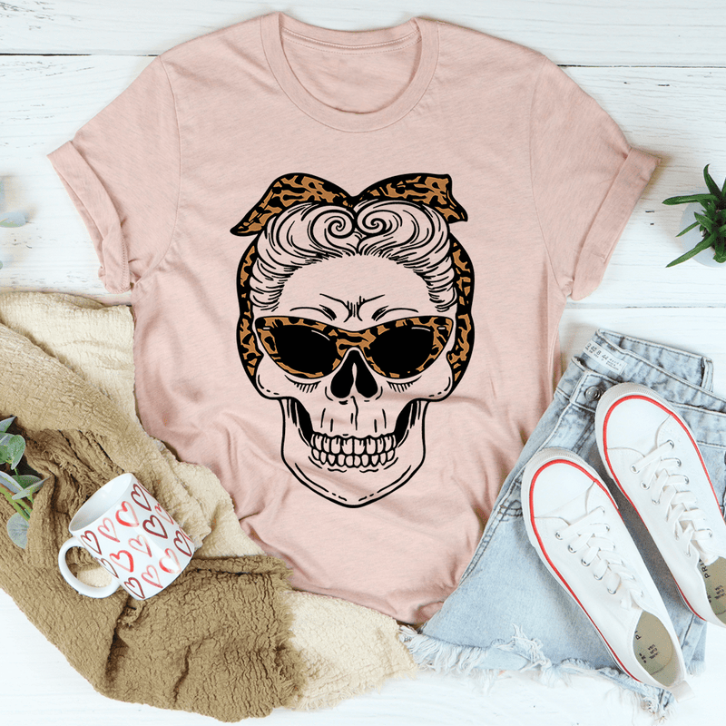 Skull With Leopard Bandana Tee Heather Prism Peach / S Peachy Sunday T-Shirt