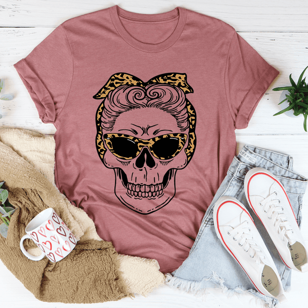 Skull With Leopard Bandana Tee Mauve / S Peachy Sunday T-Shirt