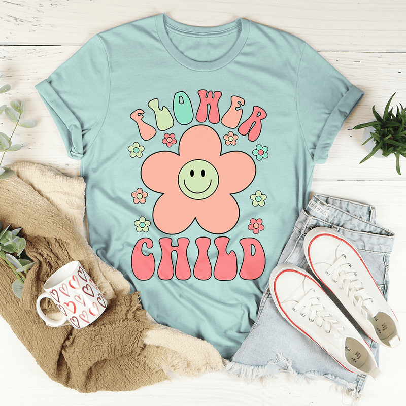 Smiley Flower Child Tee Heather Prism Dusty Blue / S Peachy Sunday T-Shirt