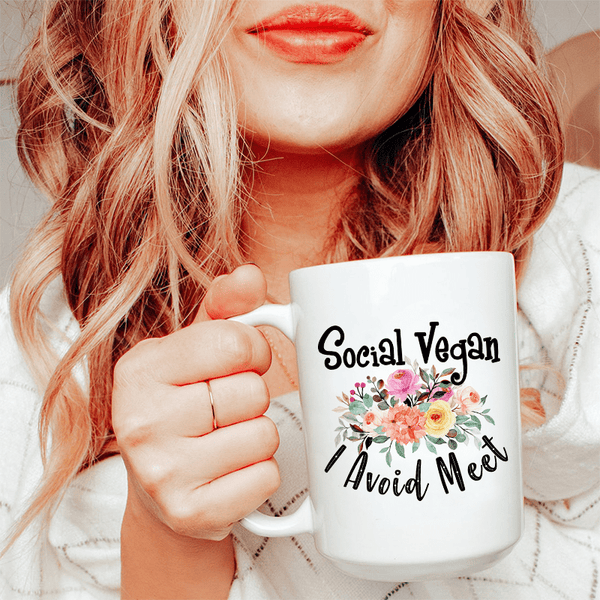 Social Vegan I Avoid Meet Ceramic Mug 15 oz White / One Size CustomCat Drinkware T-Shirt