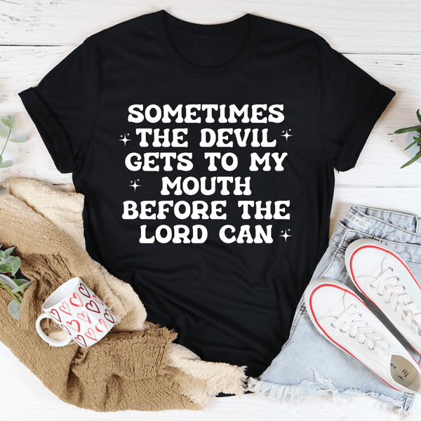 Sometimes The Devil Gets To My Mouth Before The Lord Can Tee Black Heather / S Peachy Sunday T-Shirt