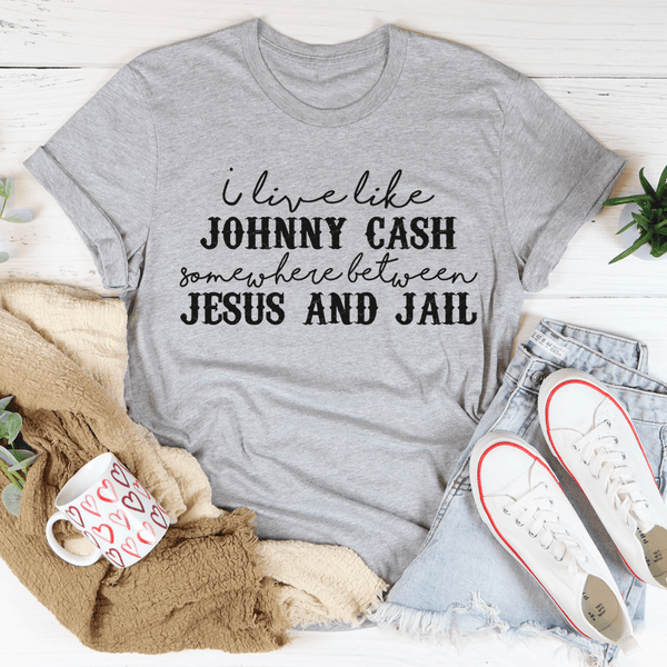Somewhere Between Jesus & Jail Tee Athletic Heather / S Printify T-Shirt T-Shirt