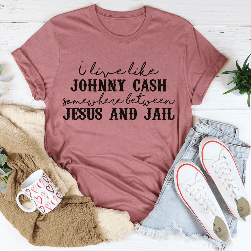 Somewhere Between Jesus & Jail Tee Heather Mauve / S Printify T-Shirt T-Shirt