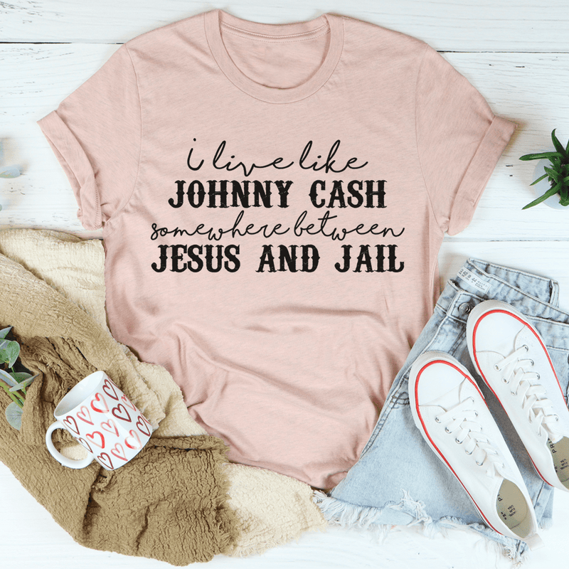 Somewhere Between Jesus & Jail Tee Heather Peach / S Printify T-Shirt T-Shirt