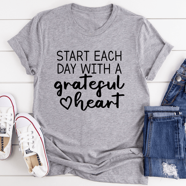 Start Each Day With A Grateful Heart Tee Athletic Heather / S Peachy Sunday T-Shirt