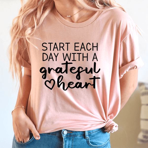 Start Each Day With A Grateful Heart Tee Heather Prism Peach / S Peachy Sunday T-Shirt