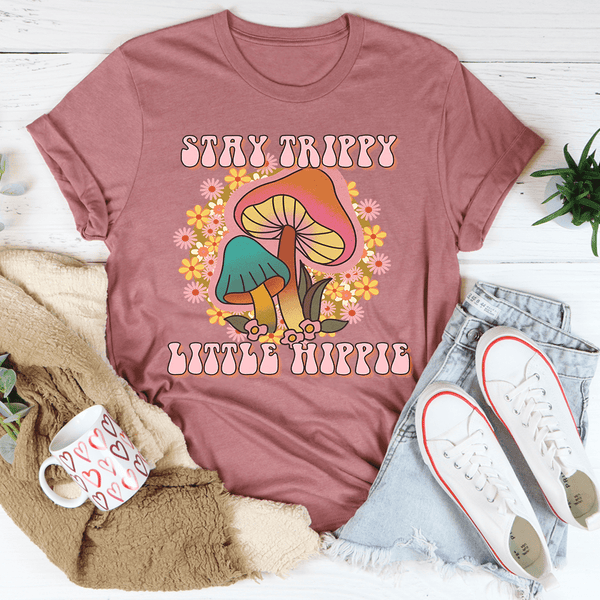 Stay Trippy Little Hippie Mushrooms Tee Peachy Sunday T-Shirt