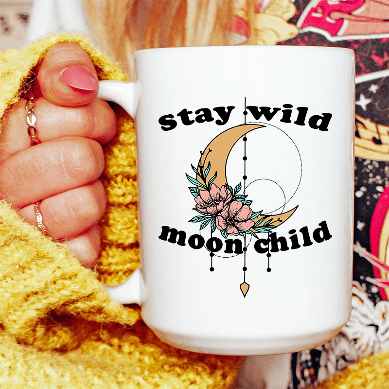 Stay Wild Moon Child Boho Ceramic Mug 15 oz White / One Size CustomCat Drinkware T-Shirt
