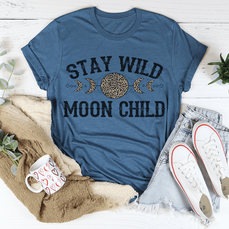 Stay Wild Moon Child Leopard Tee Heather Deep Teal / S Peachy Sunday T-Shirt