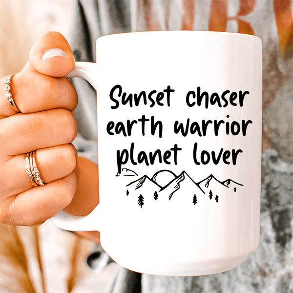 Sunset Chaser Earth Warrior Planet Lover Ceramic Mug 15 oz White / One Size CustomCat Drinkware T-Shirt