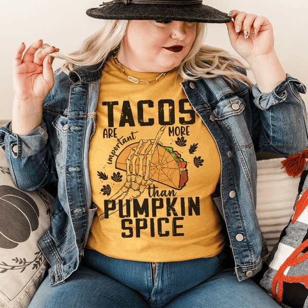 Tacos Are More Important Than Pumpkin Spice Tee Mustard / S Peachy Sunday T-Shirt