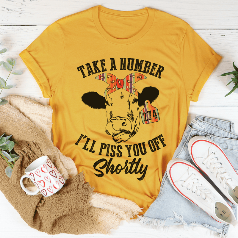 Take A Number Cow Tee Mustard / S Peachy Sunday T-Shirt
