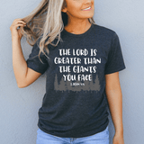 The Lord Is Greater Than The Giants You Face Tee Dark Grey Heather / S Peachy Sunday T-Shirt
