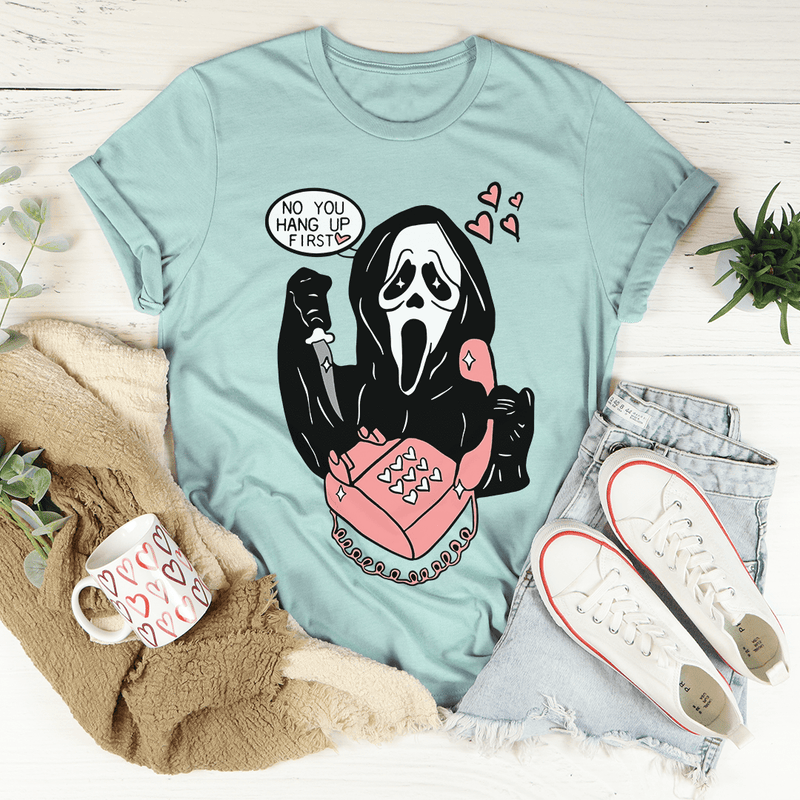 The Reaper You Hang Up First Tee Heather Prism Dusty Blue / S Peachy Sunday T-Shirt