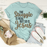 The Struggle Is Real But So Is Jesus Tee Heather Prism Dusty Blue / S Peachy Sunday T-Shirt