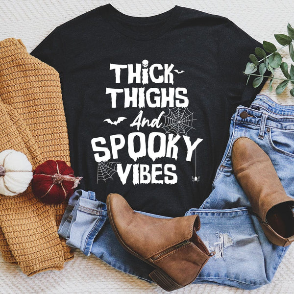 Thick Thighs And Spooky Vibes Tee Black Heather / S Peachy Sunday T-Shirt