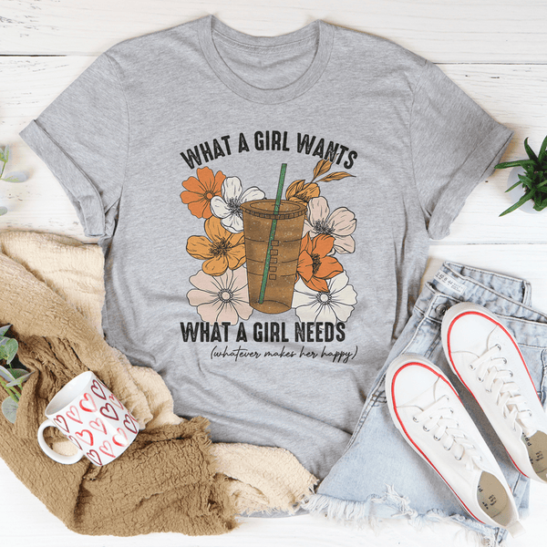 What A Girl Needs Iced Coffee Tee Athletic Heather / S Peachy Sunday T-Shirt