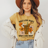 What A Girl Needs Iced Coffee Tee Mustard / S Peachy Sunday T-Shirt