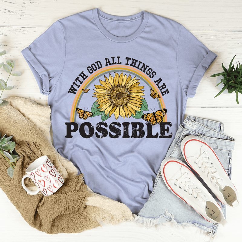 With God All Things Are Possible Tee Heather Blue / S Peachy Sunday T-Shirt